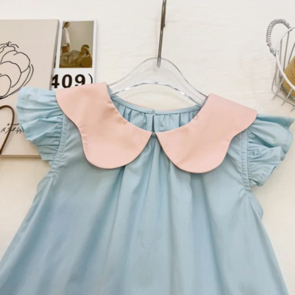 2026 Summer Girls Princess Dress, Sleeveless Ruffle Collar Gown, Cute Patchwork Toddler Kids Daily Outfit   for 90-150cm