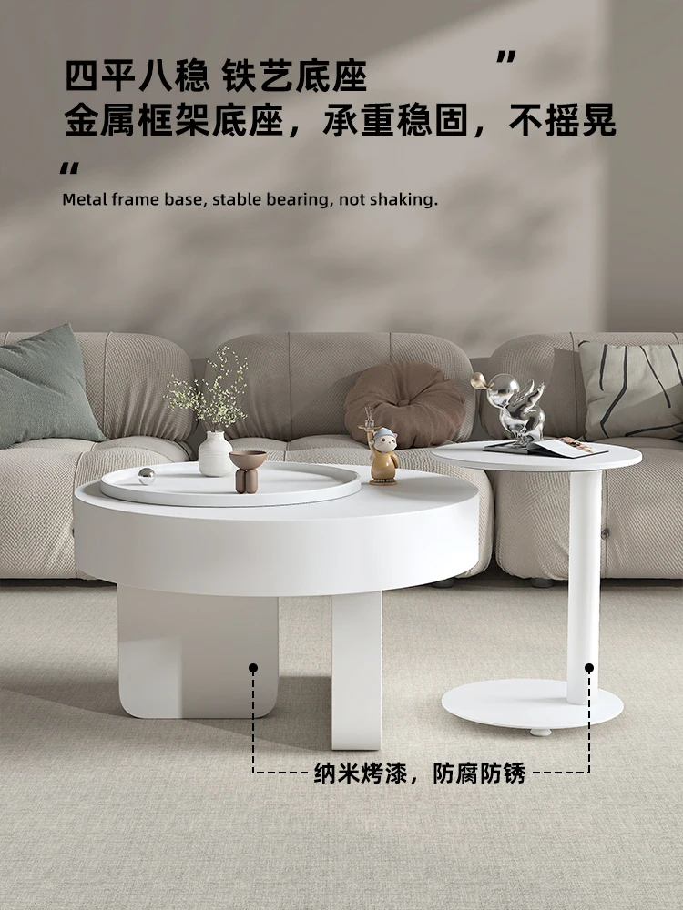 Round table coffee table living room home 2024 new small apartment black movable rotating light luxury high-end minimalist
