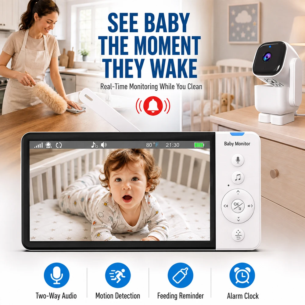 5 Inch LCD Screen Baby Monitor Portable Baby Camera with Two‑Way AudioTemperature HumiditySensor Home Baby Security Surveillance