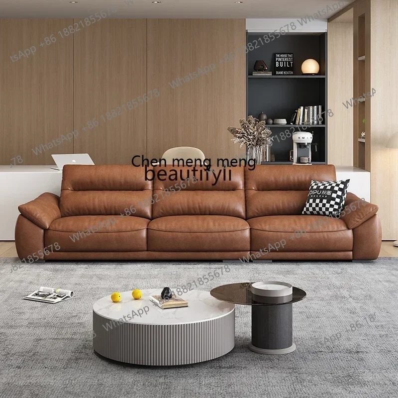 X   Leather sofa first layer cowhide modern light luxury living room sofa combination simple leather art sofa