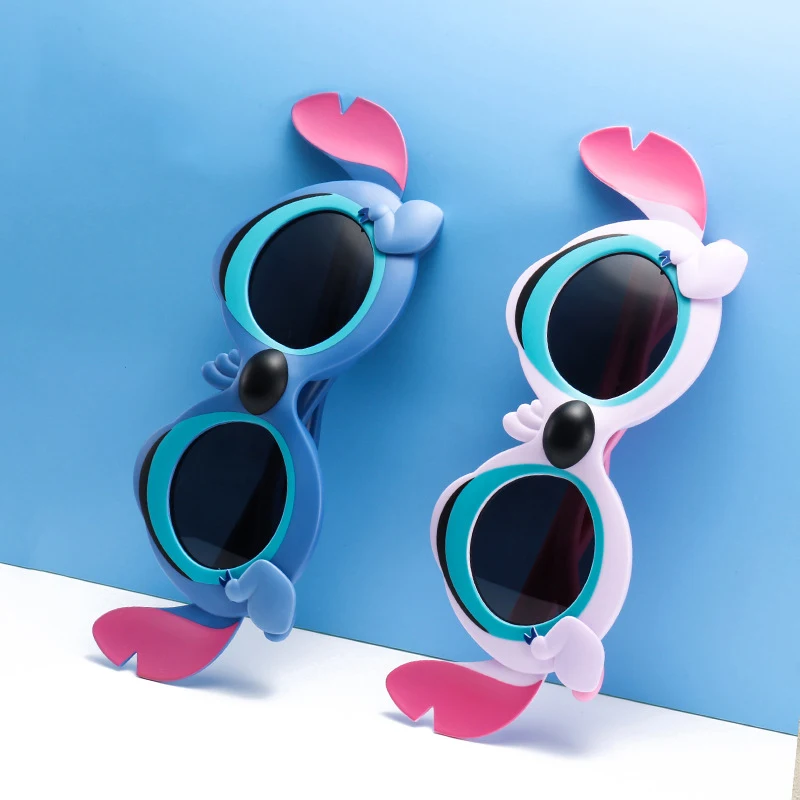 Disney Stitch Child Sunglasses Soft Silicone Material Uv Protection Fashio Sunshade Mirror Cartoon Toys Birthday Christmas Gifts