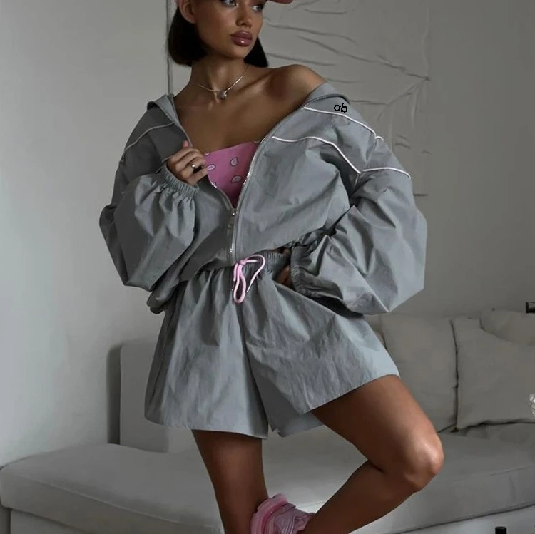 Women Yoga sets Loose Outfit Long Sleeve Shirt High Waist Shorts Set Casual Streetwear Autumn Sports Fashion Matching Sets