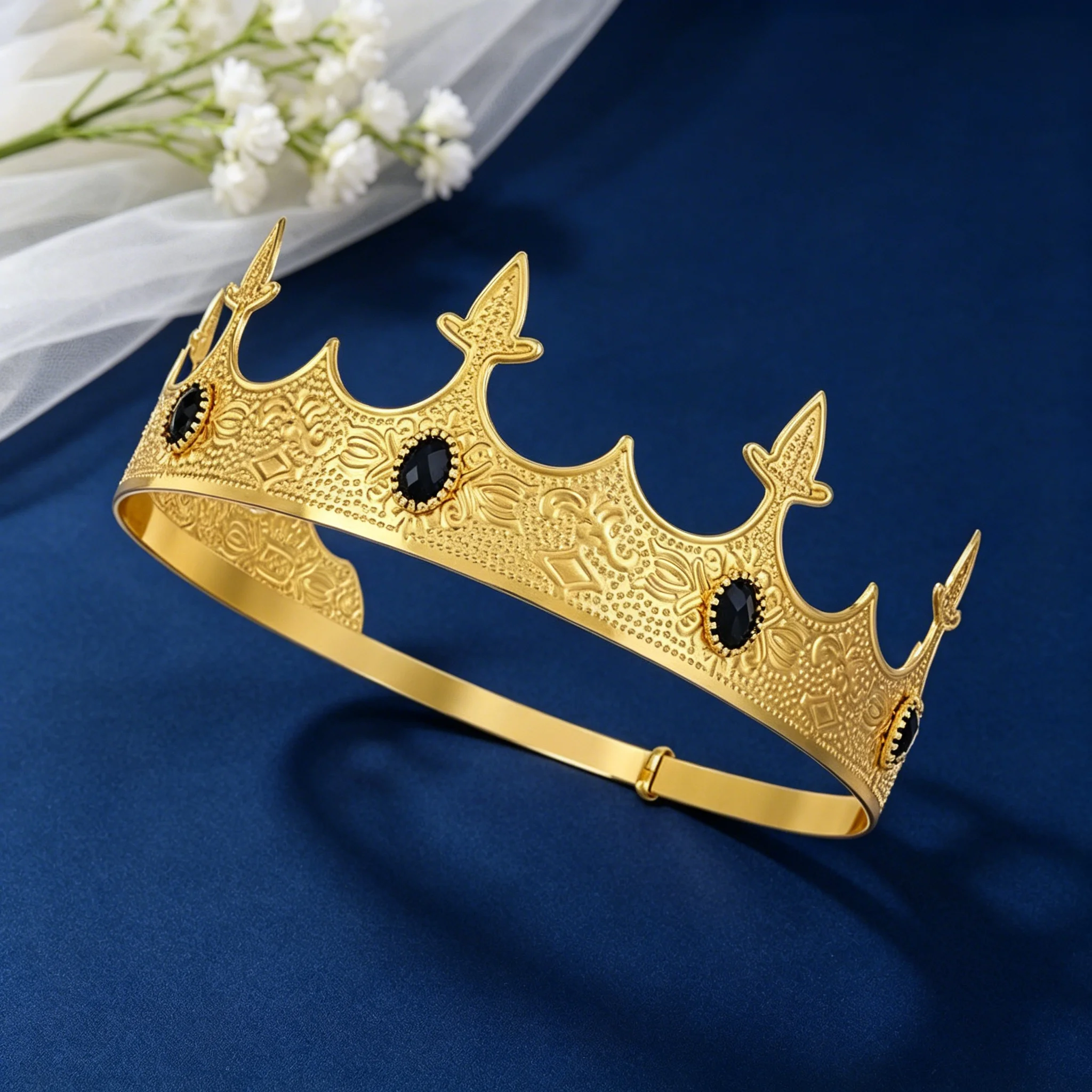 Medieval Wedding King Crown – Gold royal headpiece with clear crystals, ideal for the groom image 4