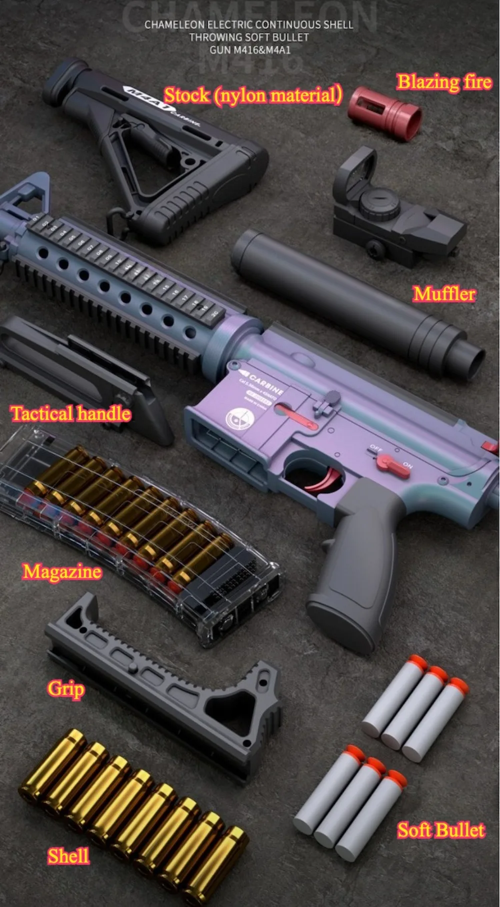 M4A1/M416 Electric Continuous Firing Shell Throwing Soft Bullet Toy Gun Assault Rifle Outdoor Shooting Games Christmas Gift