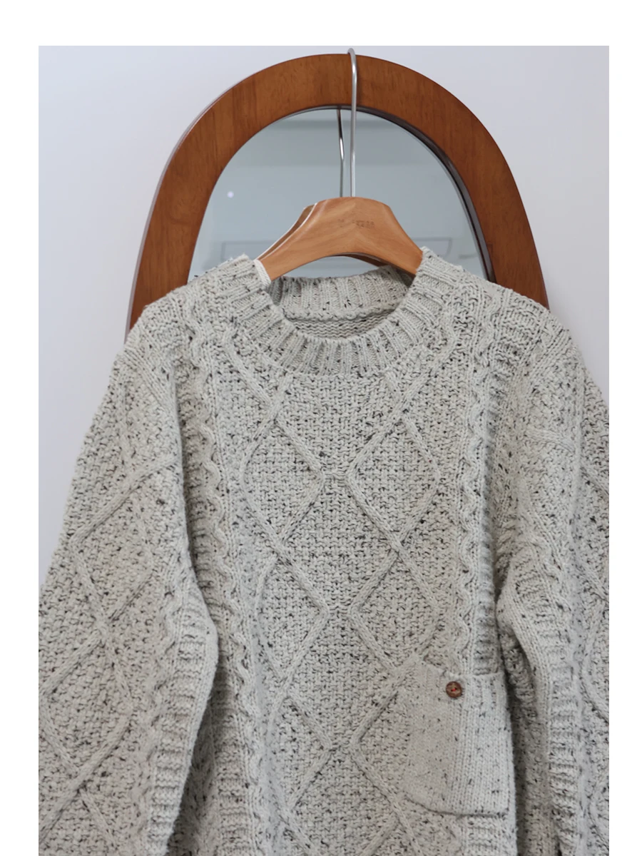 

Вязаный свитер унисекс Wu ngya Thi из шерсти, с длинными рукавами, винтажный, разноцветный, свободного кроя, с круглым вырезом, чистый шерстяной, товар для электронной коммерции