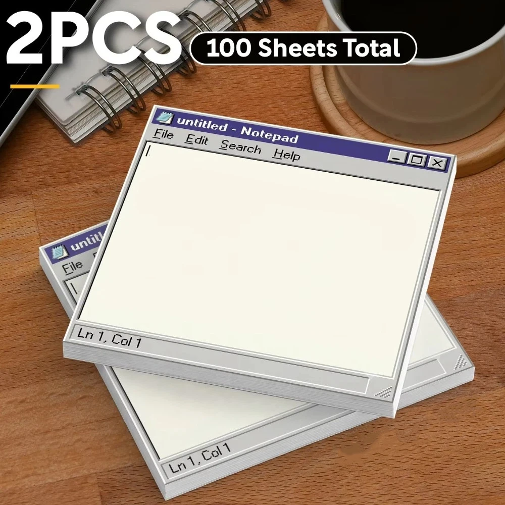 2PCS Self-Adhesive Retro Computer Style Sticky Notes Unique Windows Style Portable Notepad Creative Mini Memo Pad