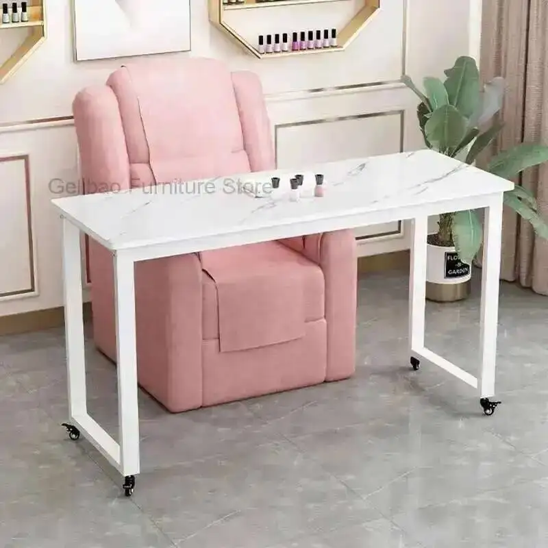 Mesa para manicura de salón, organización de prótesis, mesas acrílicas, Color rosa para manicura, silla profesional, ventilador barato, mesa tecnológica, plegable, Simple