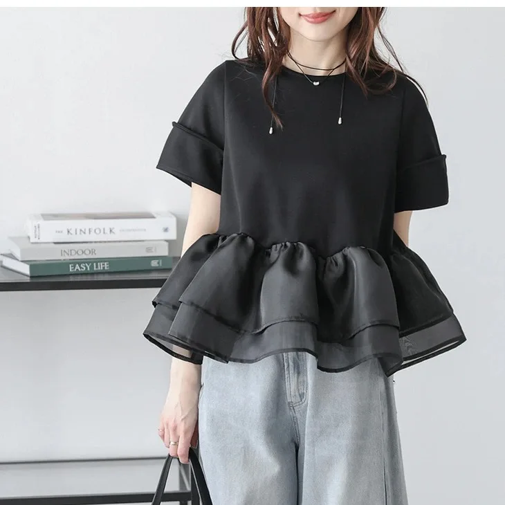 

Милая футболка свободного кроя ort Sve для девочек Faion в стиле пэчворк Me Doll irt, летний круглый повседневный топ из полиэстера