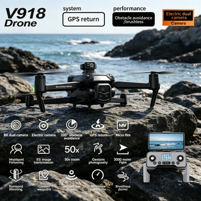 

Remote Control with LCD Screen RC Quadcopter FPV Camera Professional GPS 8K Obstacle Avoidance Laser Drone RG806MAX V918 Max