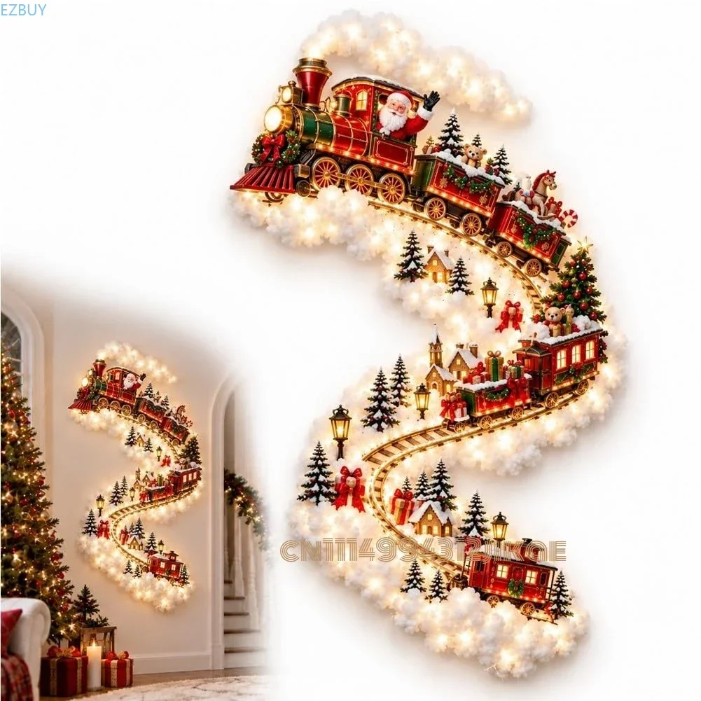 Christmas Magic Trail Wall Light, LED Cascading Holiday Decor,Bell Hanging Display with Stars Snowflakes for Indoor Window Door