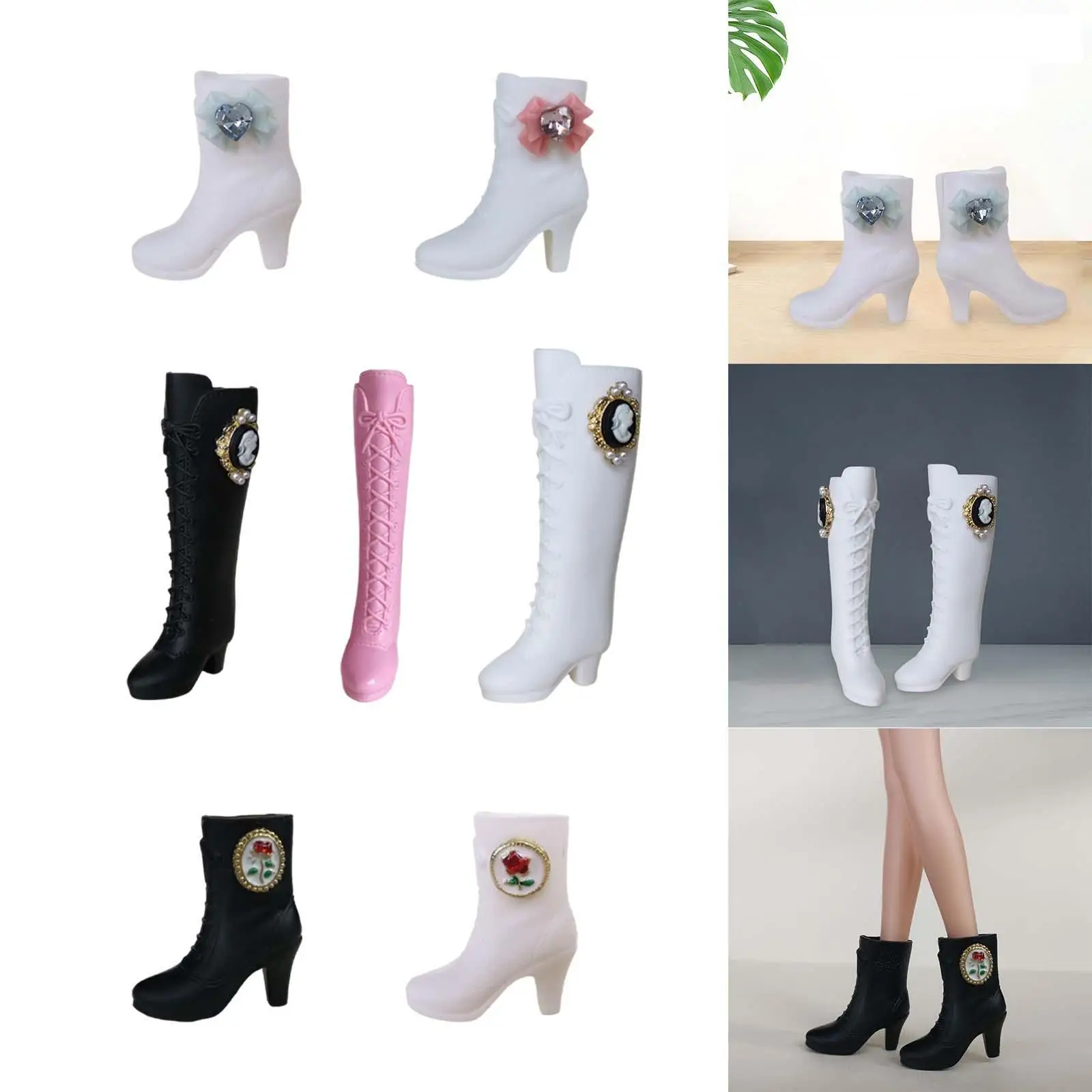 1/6 Scale Female Figure Boots Doll Accessories Fashion Sturdy Miniature High Heeled Shoes for 12 inch Action Figures Doll Model