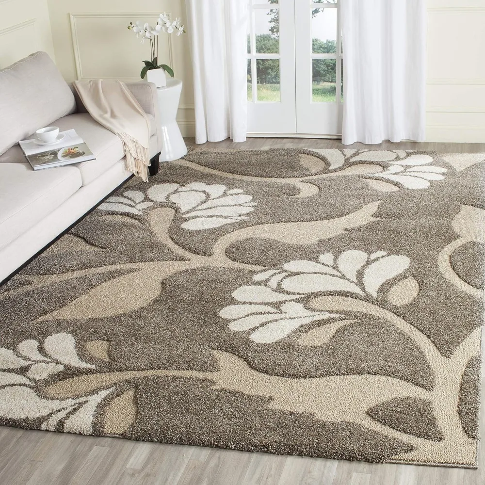 

Florida Shag Collection Area Rug - 9'6" x 13', Smoke & Beige, Floral Design, Non-Shedding & Easy Care, 1.2-inch Thick Ideal for