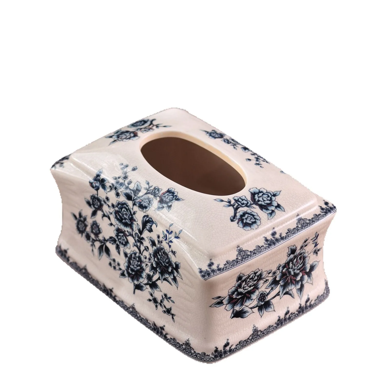 

DSA blue and white retro ceramic tissue box high-end home living room drawer box decoration ornaments niche