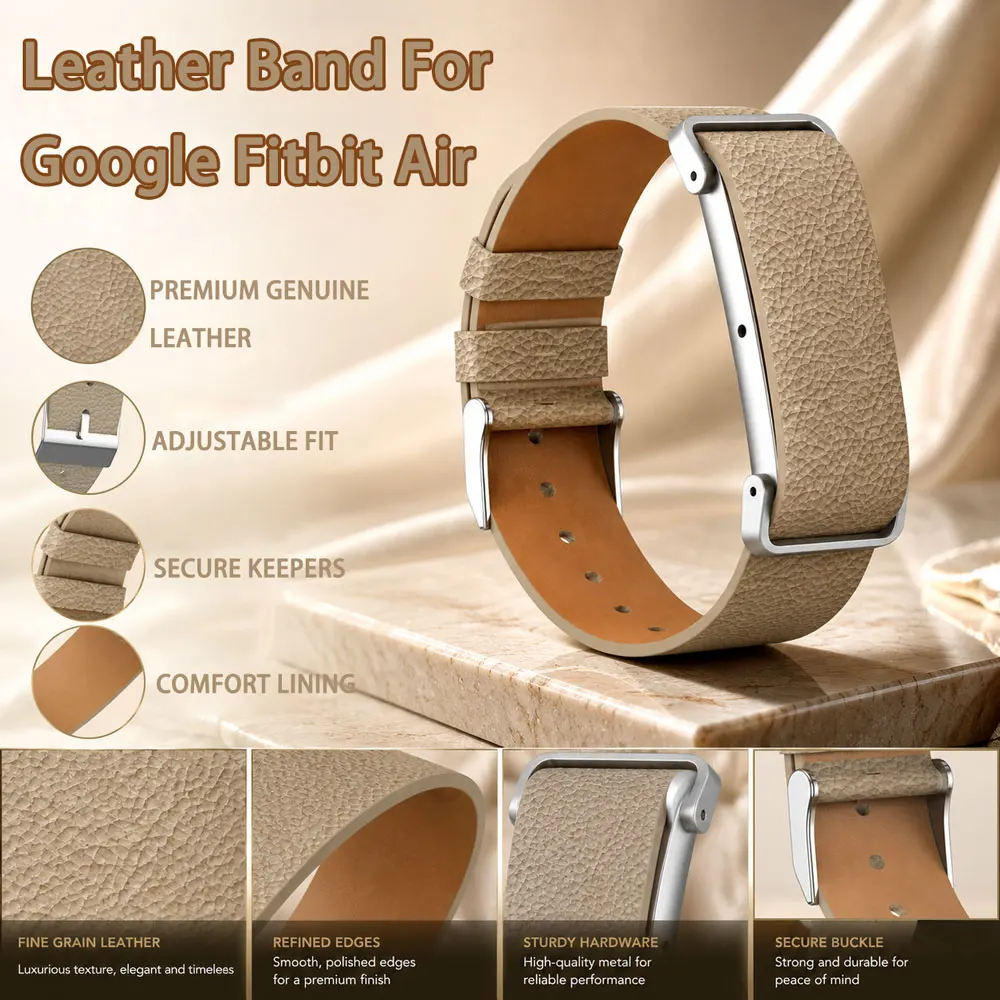 Leather Band for Google Fitbit Air Metal Casing Light Durable Resistant Aging Band for Google Fitbit Air Affordable Luxury Style