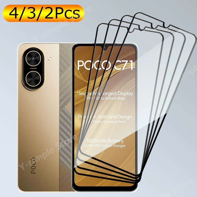 

Full Cover Screen Glass For Xiaomi poco C71 Tempered Glass 9H Clear Anti-Scratch Front Protector 4/3/2PCS