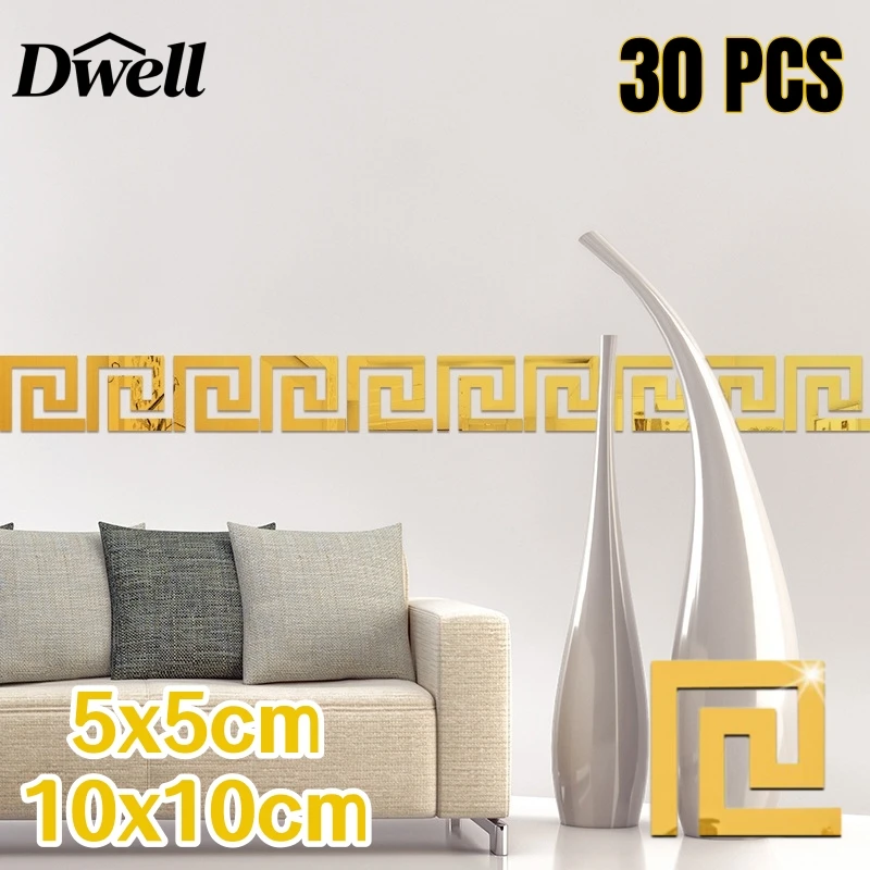 3D Square Self Adhesive Waist Line Mirror Wall Stickers for Living Room Ceiling Edge Strip Corner Line Wall Decor Border Sticker