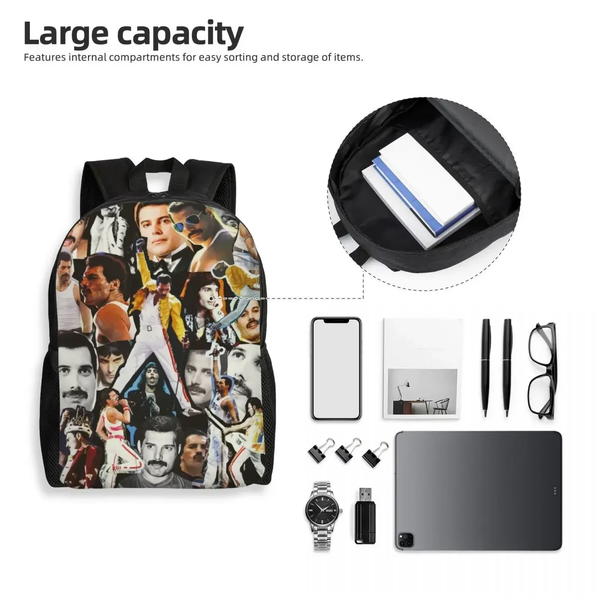 Custom 3D Print Freddie Mercury Collage Backpack for Boys Girls School College Travel Bags Men Women Bookbag Fits 15 Inch Laptop