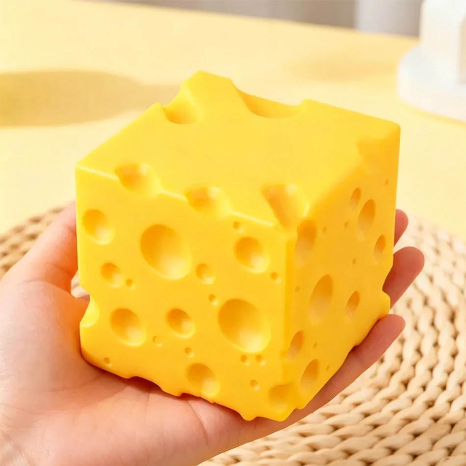 Hot Triangle Cube Cheese Squeeze Toy Simulation Cheese Fidget Slow Rebound & Shapeable Stress Relief Ball Premium Exquisite Gift