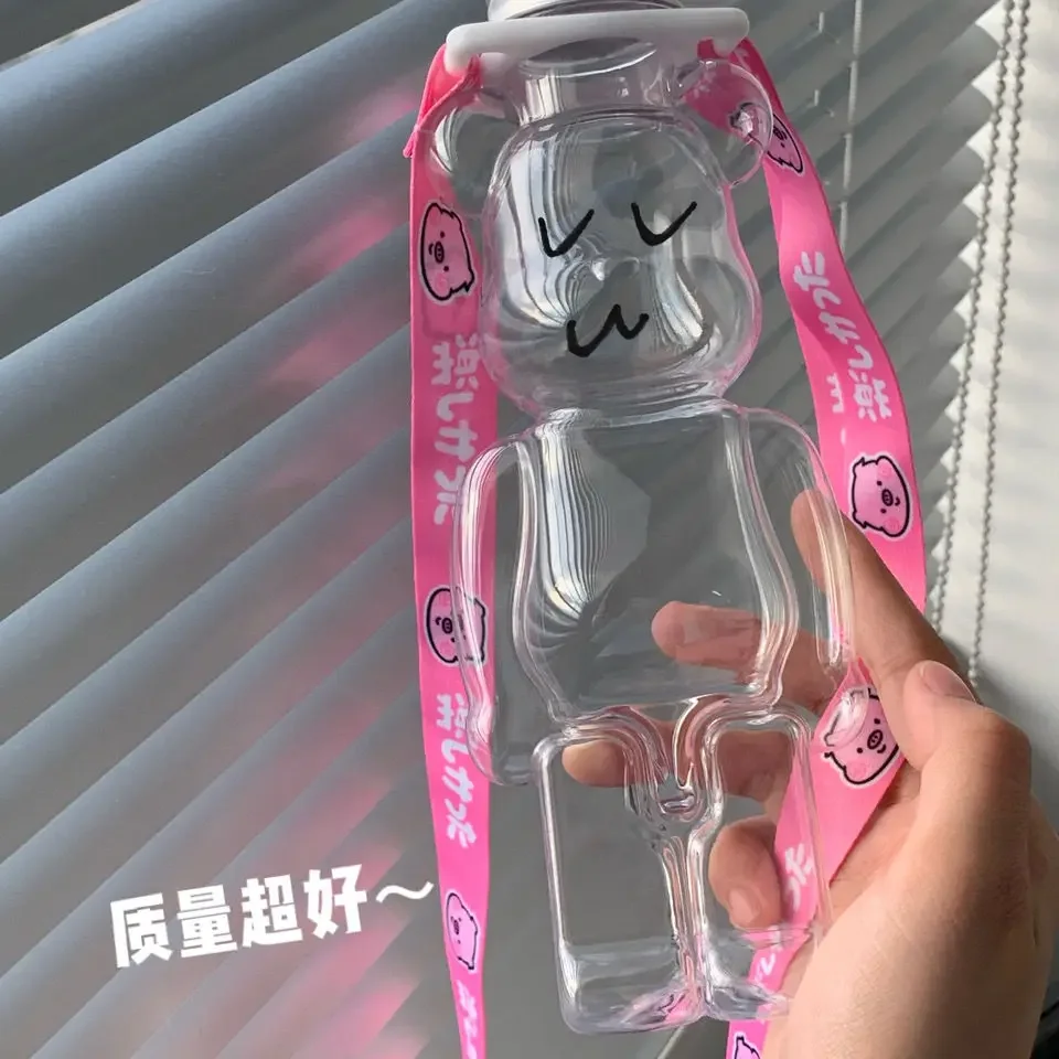 Transparent Plastic Water Bottle With Straw For Kids Portable Leak-proof Cup Cute Bear Student Personality Cup