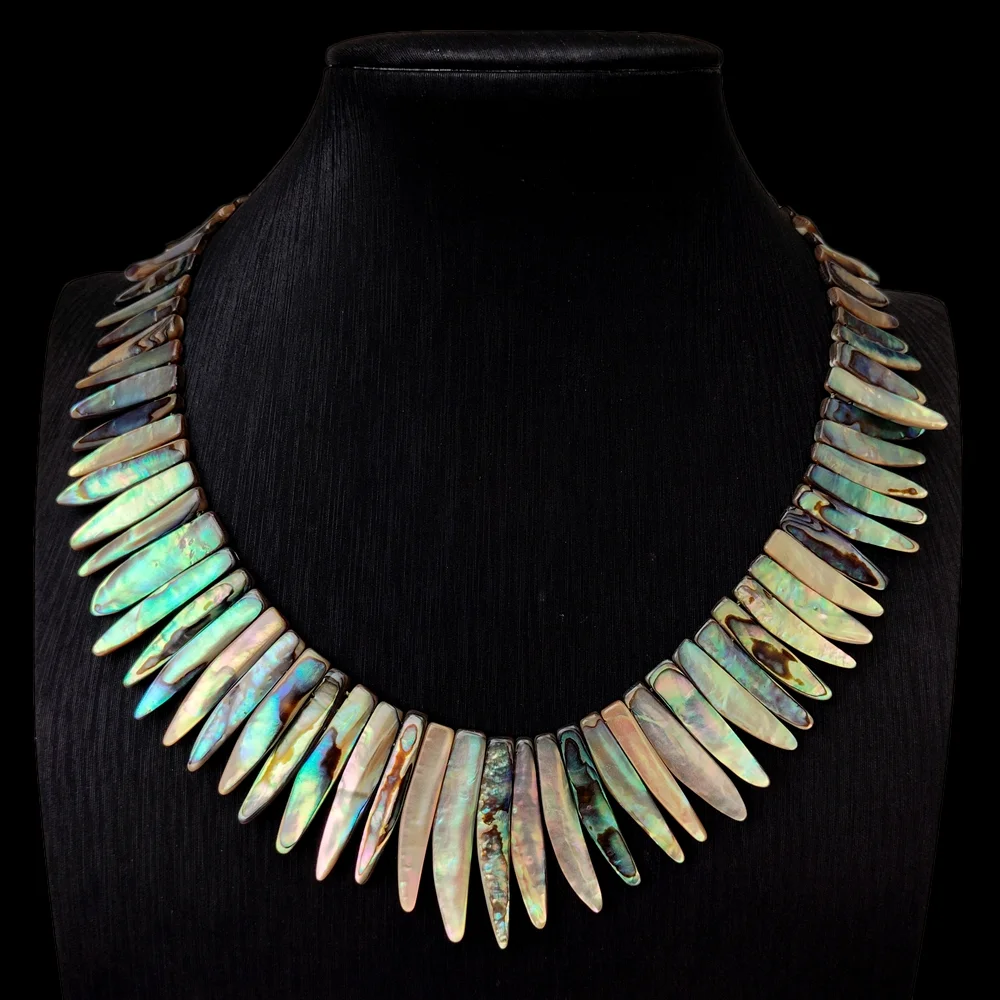 

YYGEM Natural 6x36mm Sea Shell Jewelry Rainbow Color Abalone Shell Necklace 18"