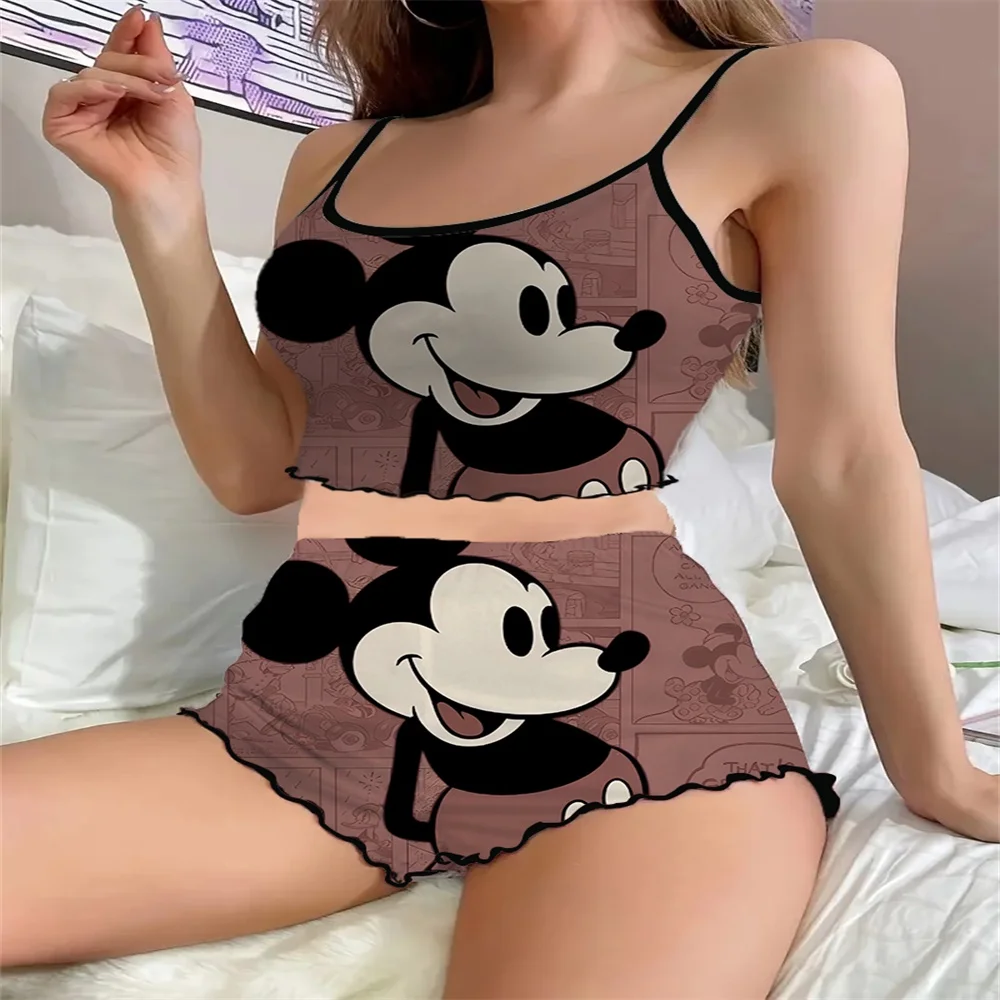 Sexy Romantic Two Pieces Set of Nightwear for Women Sleevesless Female Summer Sleepwear Disney Cartoon Pattern Women's Pajama