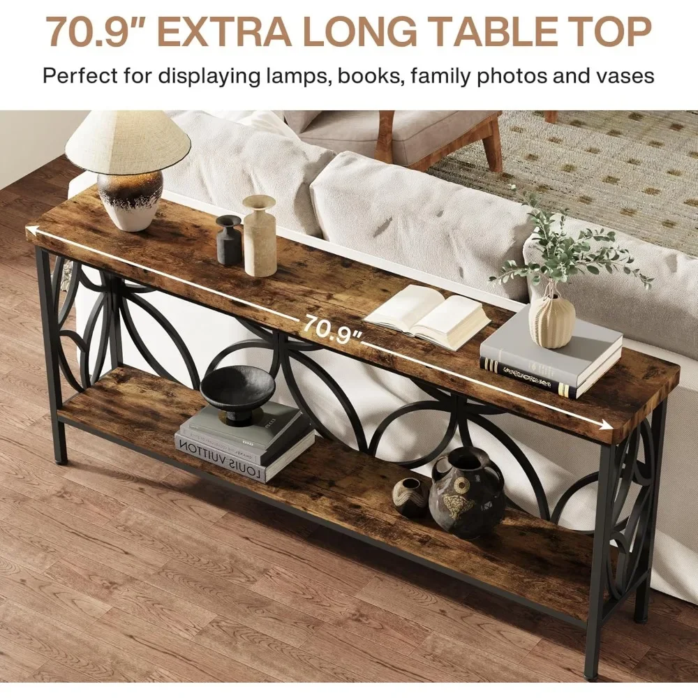 70.9-Inch Narrow Sofa Table, Industrial Long Sofa Table Behind Couch, Entry Console Table with Storage for Entryway,Living Room