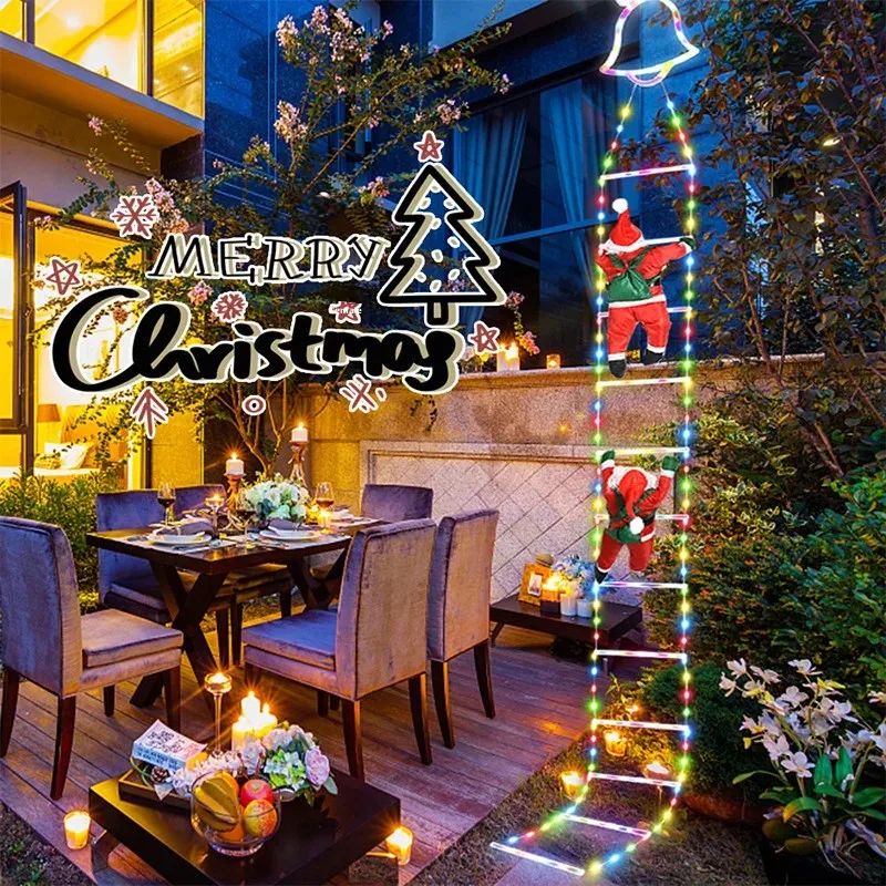 شعبية عيد الميلاد LED أضواء الدرج سانتا كلوز دمية تسلق الدرج مع شجرة عيد الميلاد أضواء الديكور دراجة نارية الكهربائية #1
