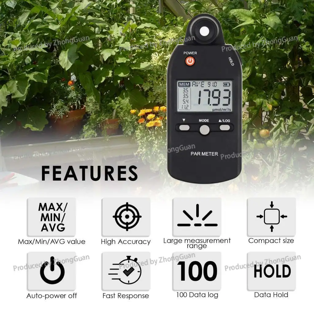 Portable Luminous Flux Meter Photosynthesis Radiometer PPFD Measurement Light Intensity Spectrometer Illumination Meter