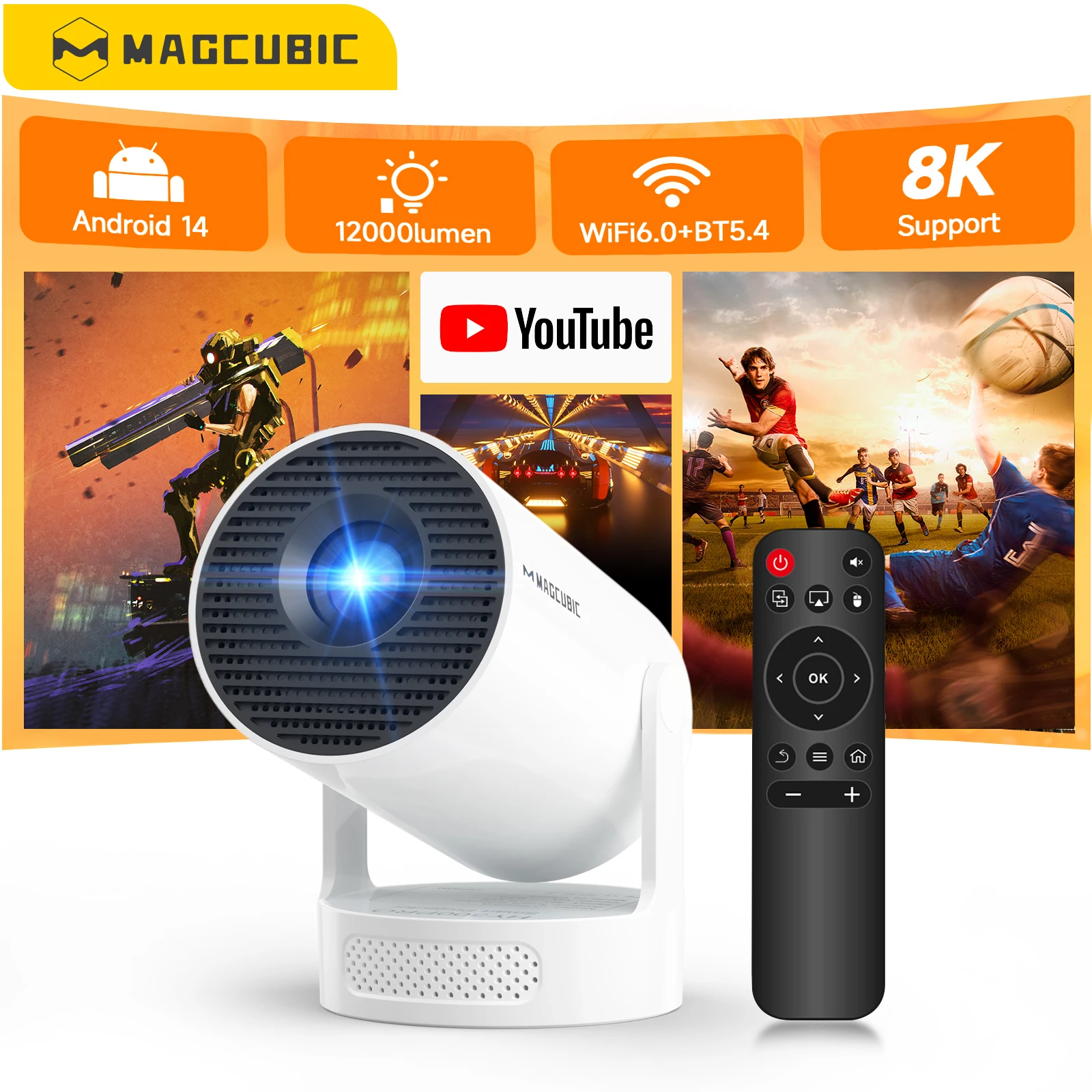 Magcubic HY300Pro 8K HD Projektor Android14 Dual Wifi6 290ANSI Allwinner H726 BT5.0 HD für Heimkino Outdoor-Videoprojektor