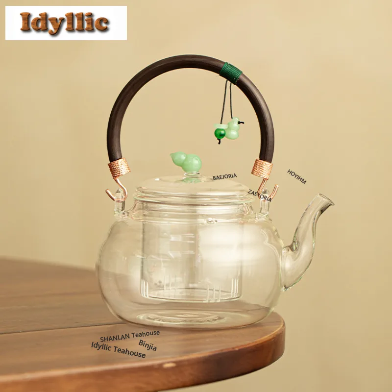 900ml Gourd Glass Steaming Hoop Handle Boiling Water Kettle Large Capacity Tea Maker Pot Healthy Tea Kettle Teaware Supplies