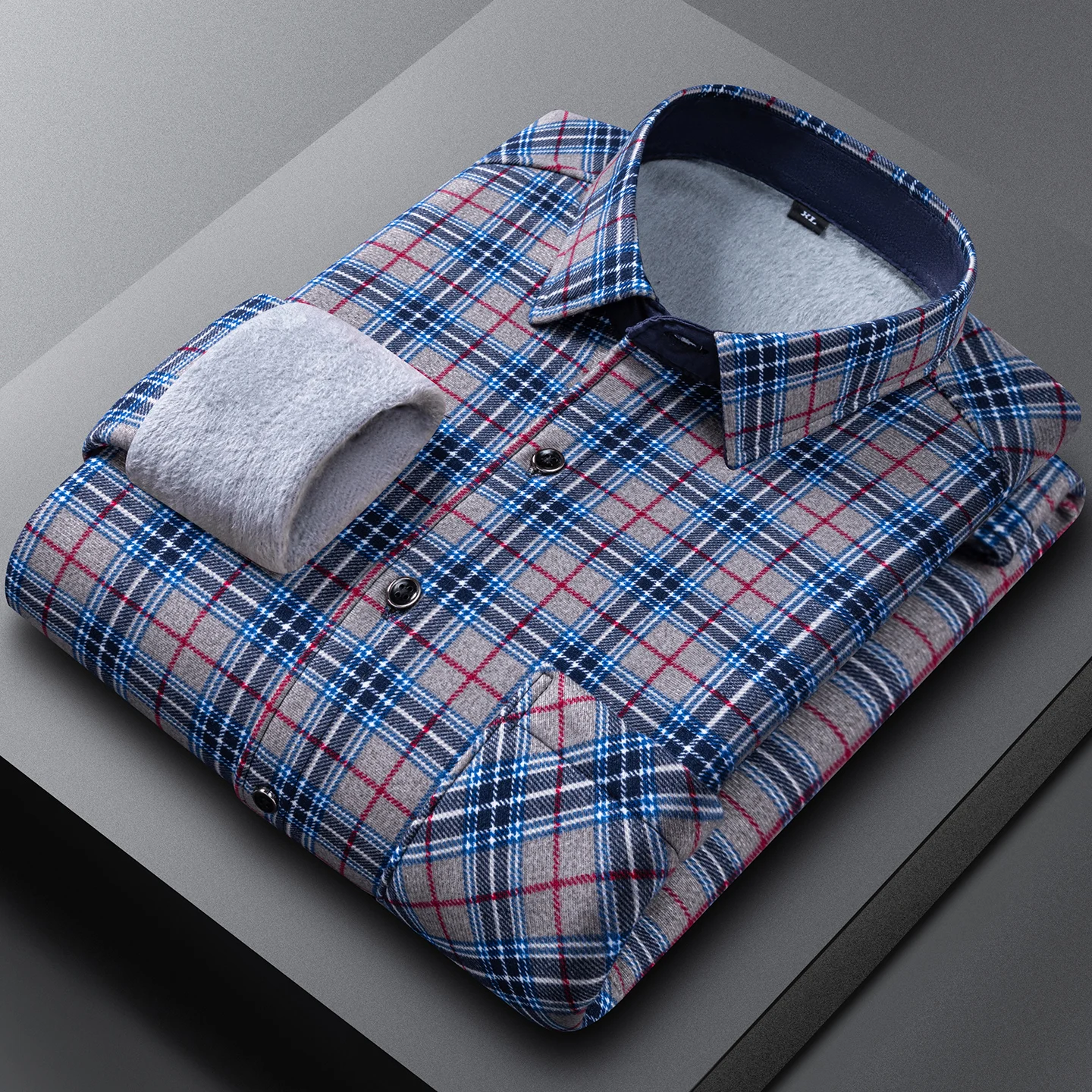 Winter new style warm-up shirt in 6XL size for men, thickly padded and extra thick, men's long-sleeved checked shirt