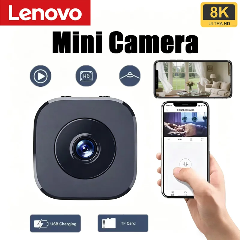 Lenovo 8K Mini Security Camera Wireless 2.4G WiFi Monitoring Security Protection Remote Night Vision Surveillance Smart Home New