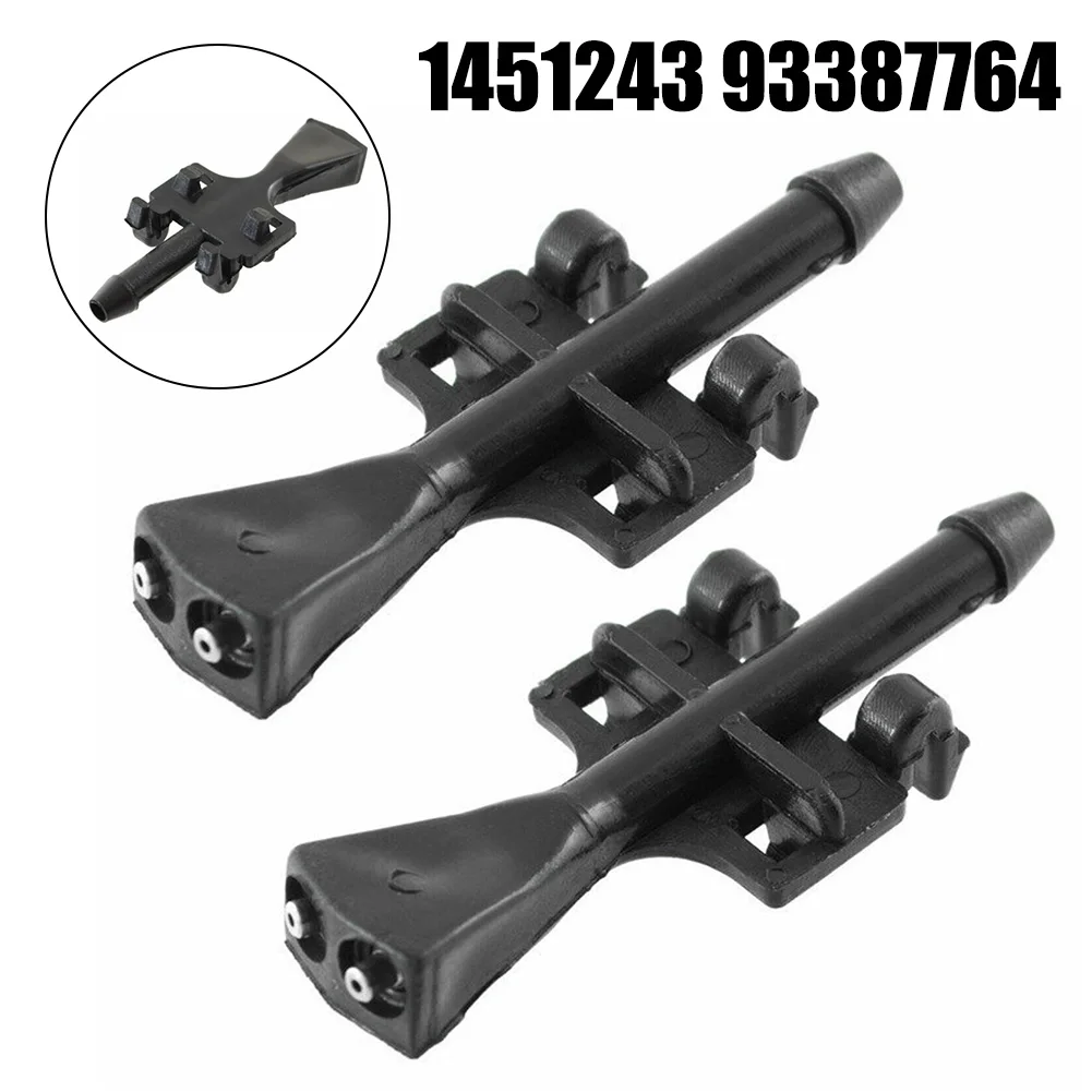 Durable Wiper Washer Jet Nozzle Spray 1451243 93387764 2pcs ABS Plastic Black Front Left Auto Replacement Parts