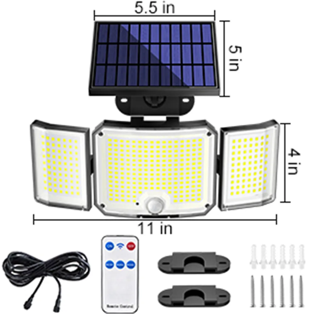346LED Solar Light Outdoor Waterproof with Motion Sensor Floodlight Remote Control 3 Modes for Patio Garage Backyard