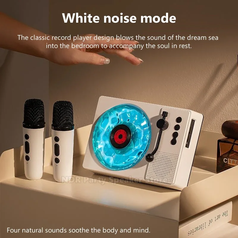 Retro Turntable Speaker Sleep Aid Vitrola Shaped Speaker with White Noise Karaoke Waves Vinyl Player BT Speakers with RGB Light