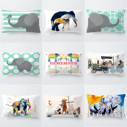 Rectangular Cushion Cover 30x50cm Elephant Printed Pillow Case Watercolor Animals Throw Pillow Cover Decor Pillowcase for Sofa