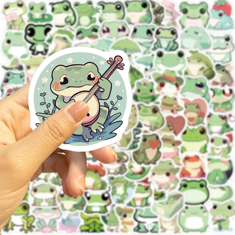 100 buah stiker katak kecil lucu alat tulis estetis perlengkapan sekolah DIY PVC dekorasi Korea Scrapbooking untuk anak-anak