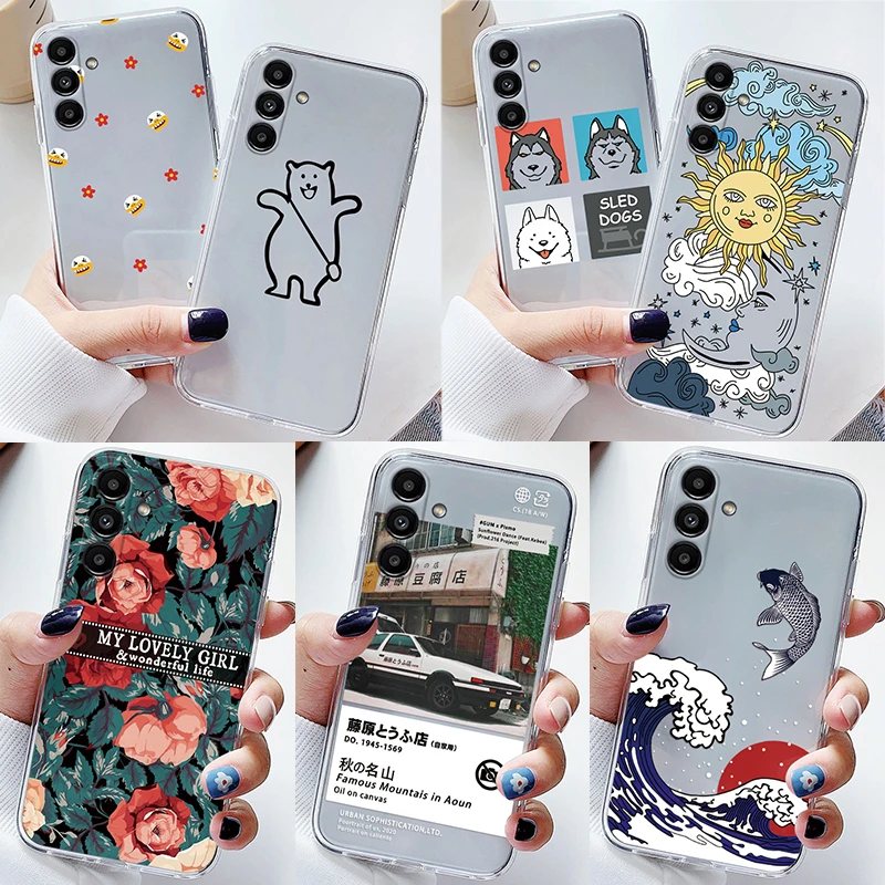 M14 5G Case For Samsung Galaxy M34 M54 5G Cover Oil Painting Flower Cute Bear Capa Soft Clear TPU Fundas For Samsung M 34 Shell