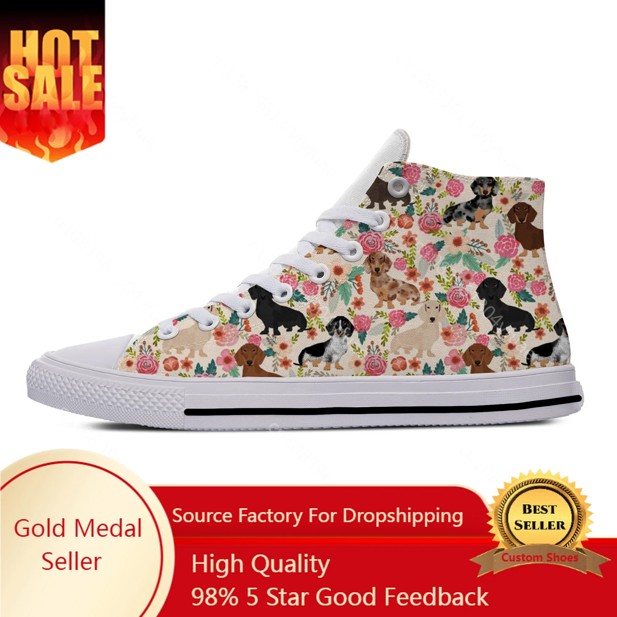 

Dachshund Pug Teckel Cartoon Dog Animal Cute Casual Shoes High Top Lightweight Breathable Female Men Women Sneakers Board Shoes