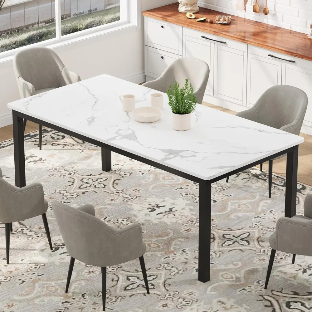 79 Inch Industrial Dining Table, Large Rectangle Kitchen Table with Metal Legs, Round Corners, Wooden Conference Tables Writing