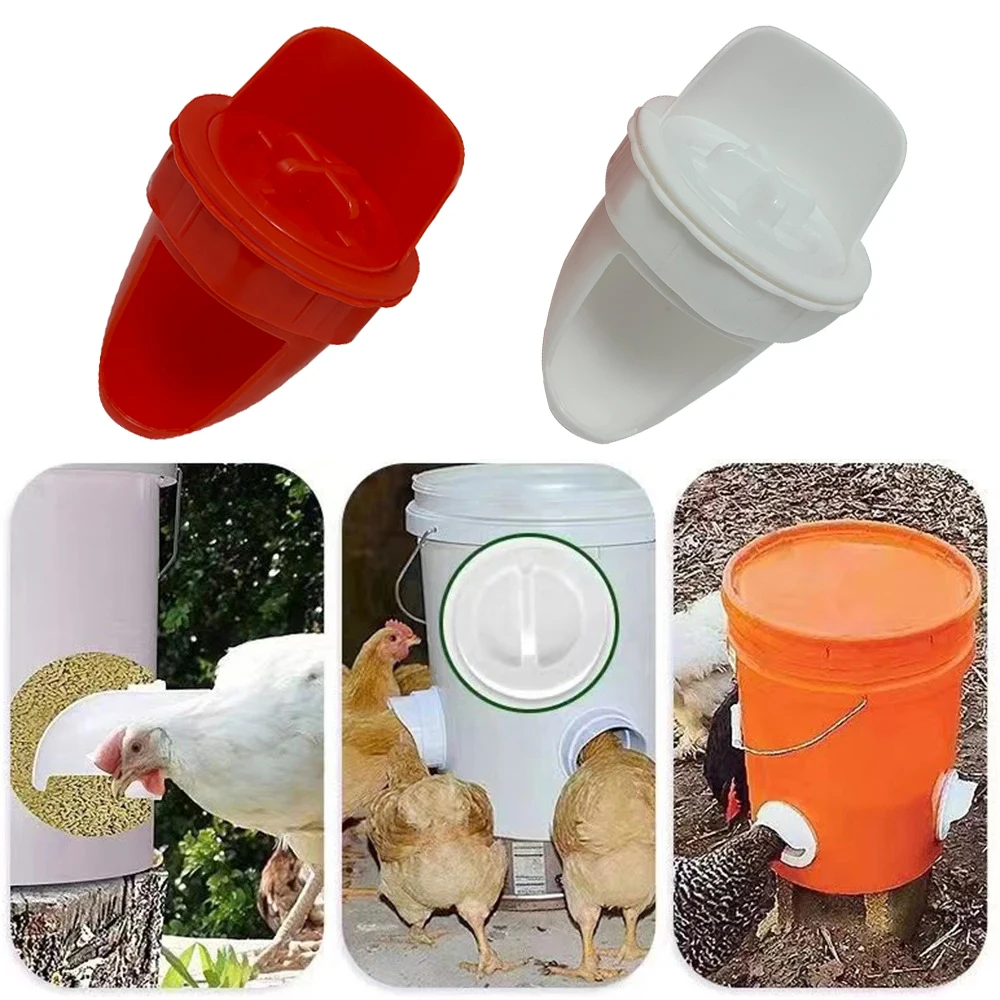 Chicken Feeder Poultry Feeding Supplies DIY Rain Proof Poultry Feeder Port Gravity Feed Kit For Buckets Barrels Bins Troughs