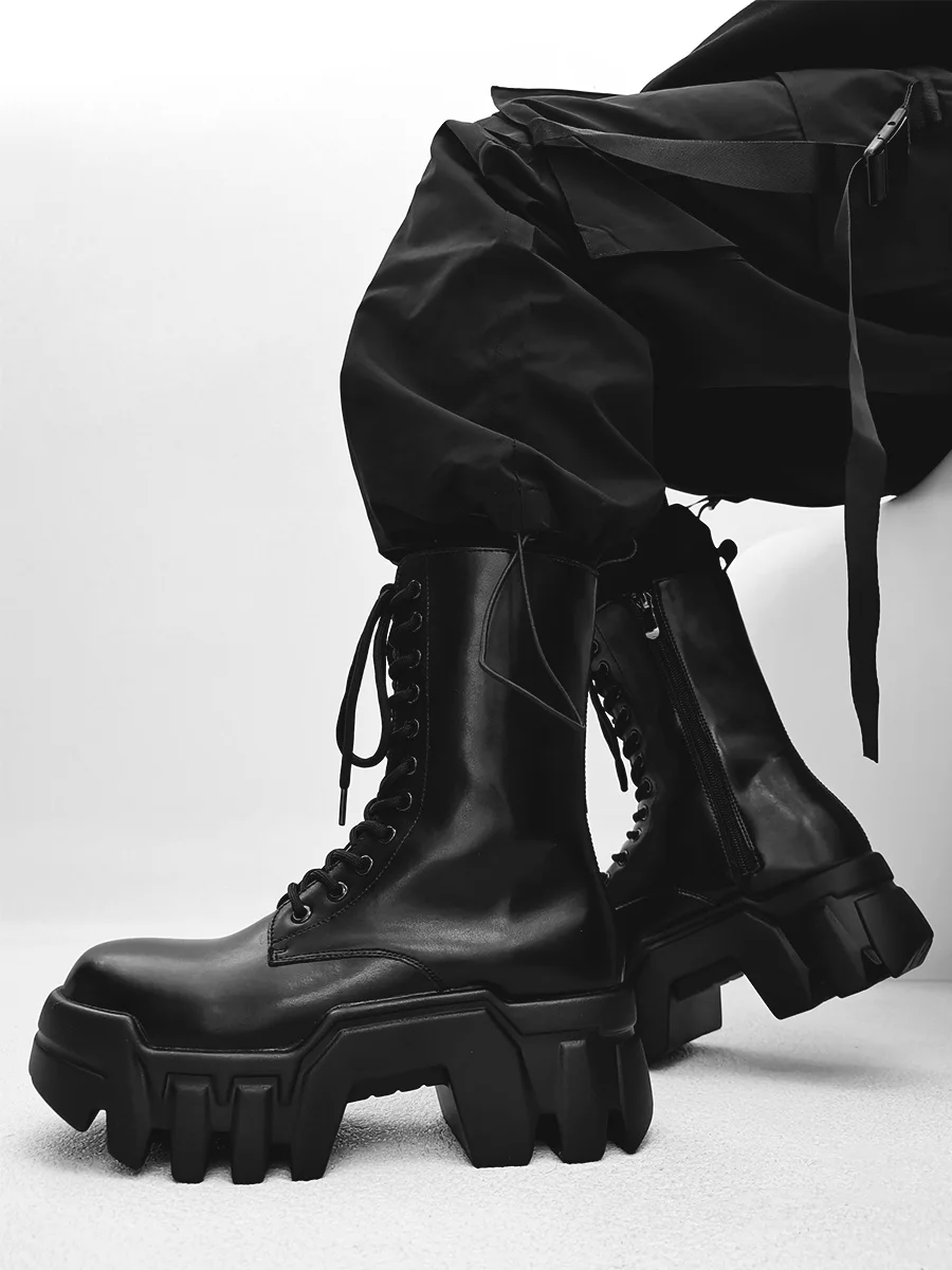 

2026 Paris high-top bulldozer thick-soled 8cm heightening tank locomotive boots for men and women