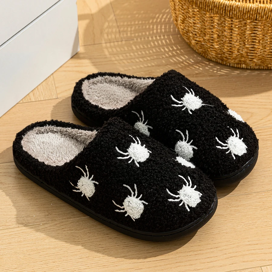 Mode Winter Vrouwen Halloween Schattige Kleine Spin Slippers Binnen Warme Comfortabele Zachte Antislip Vrijetijdsslaapkamer Prachtige Pluche Schoenen