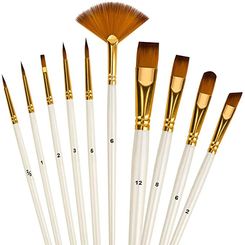 

10Pcs Paint Brushes Set Nylon Hair Brush for Acrylic Painting Oil Watercolor Paint DIY Kid Student Artistic Brush Art Supplies