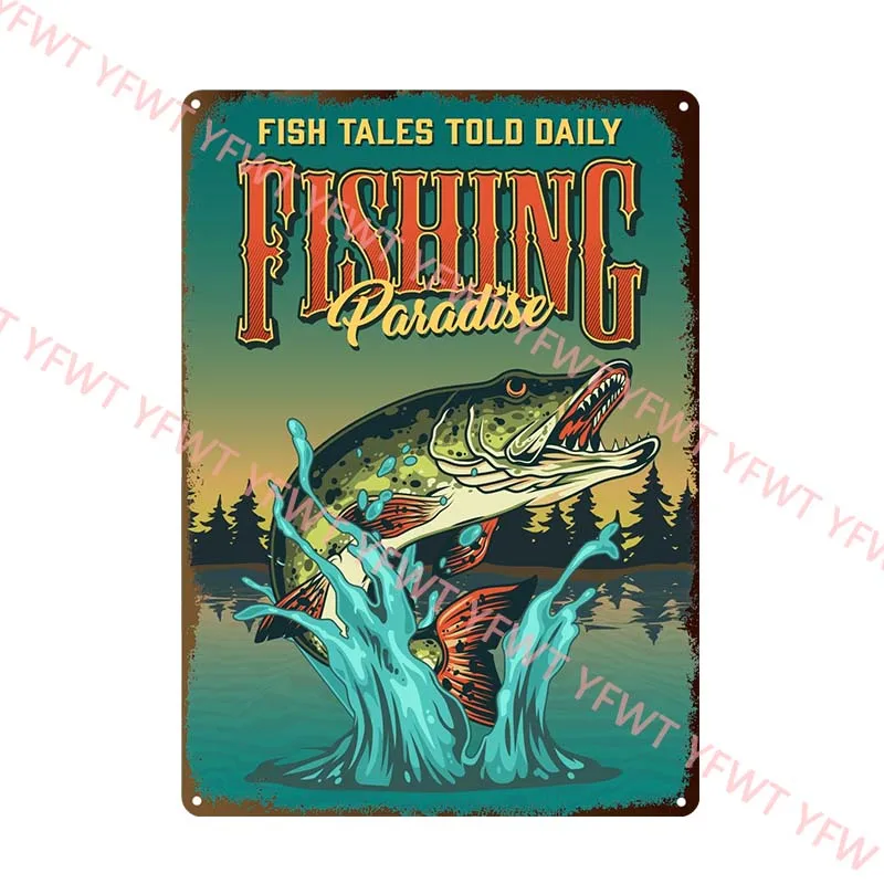 Fishing Rules Metal Tin Sign Fishing Sign Vintage Metal Plate for Wall Poster Farm Art Decoration Retro Stickers Plaques