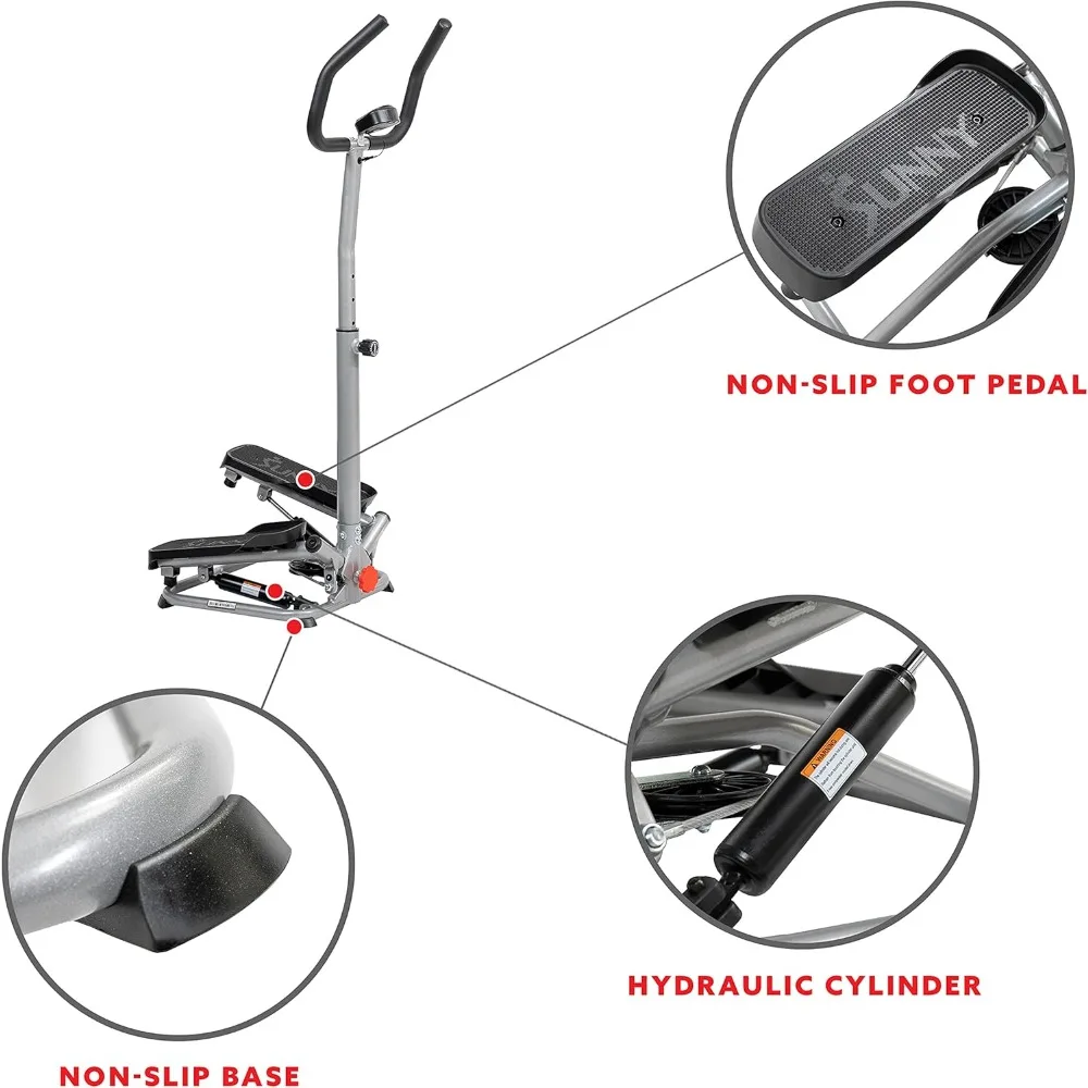 Sunny Health & Fitness Twist Stepper con manillar, máquina de ejercicios de escalones para entrenamiento cardiovascular, equipo de ejercicio compacto para el hogar