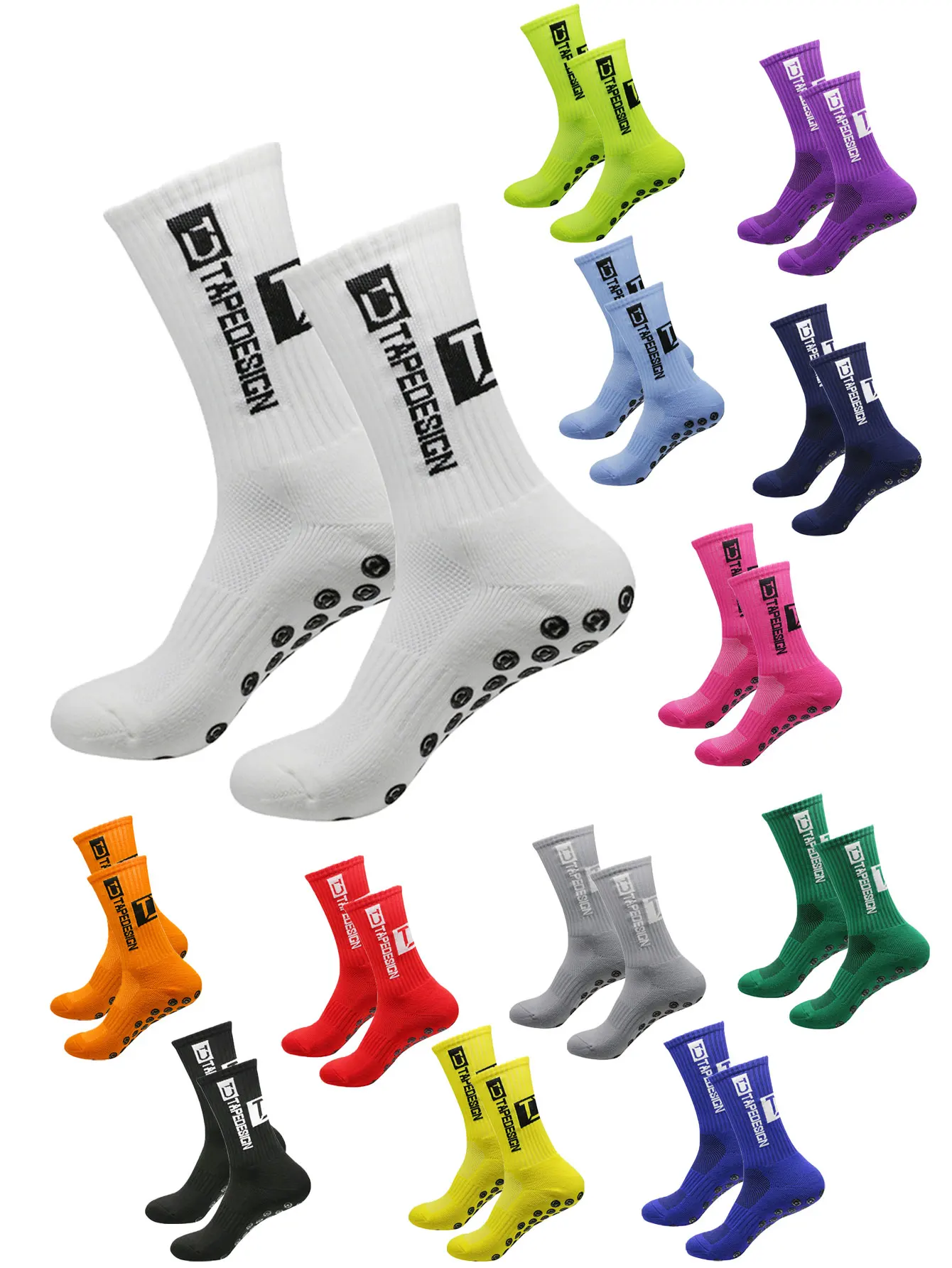 

6 pairs of football socks, men's and women's mid length anti slip training socks, thickened professional sports socks