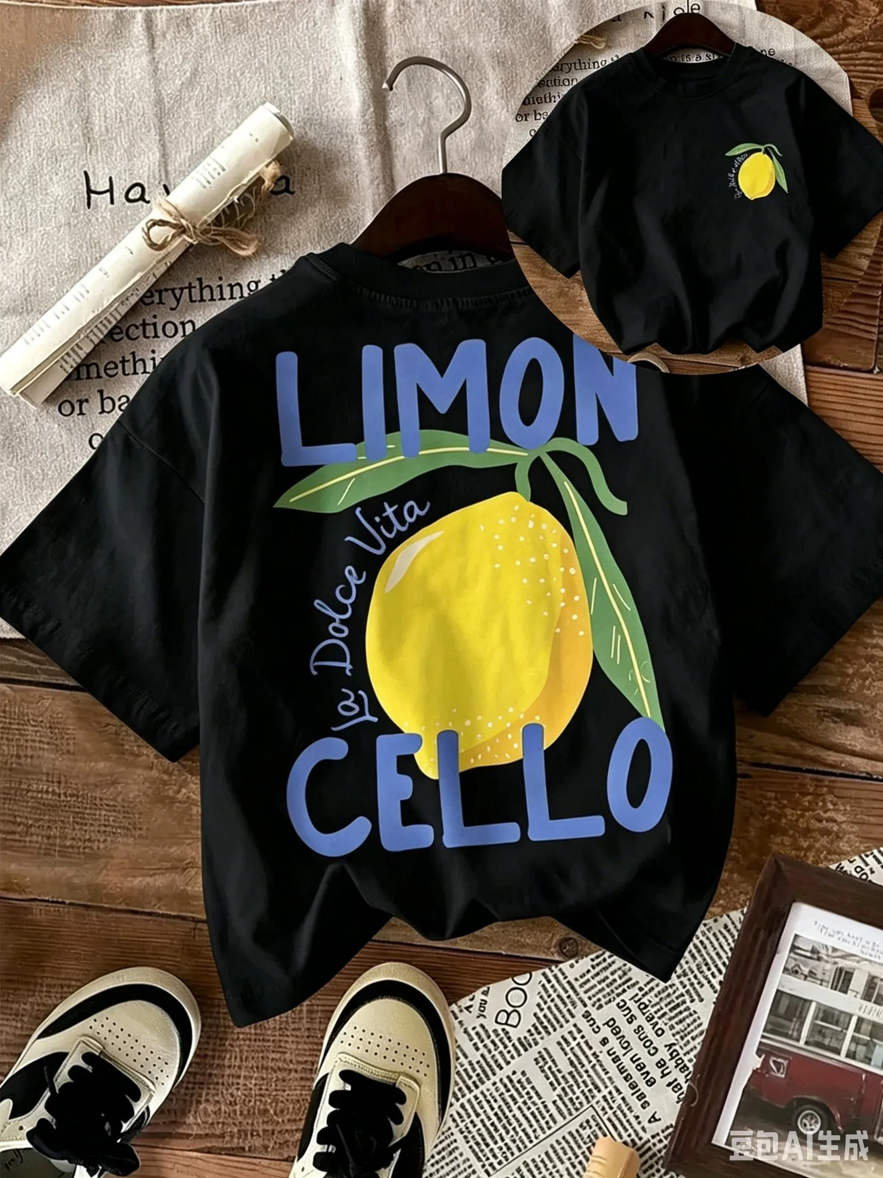 Neues Sommer-Baumwoll-T-Shirt für Kinder, lässiger Alltagsstil, atmungsaktiv und bequem, kurzärmelig, mit einem Cartoon-Zitronenmuster. – Detail 8