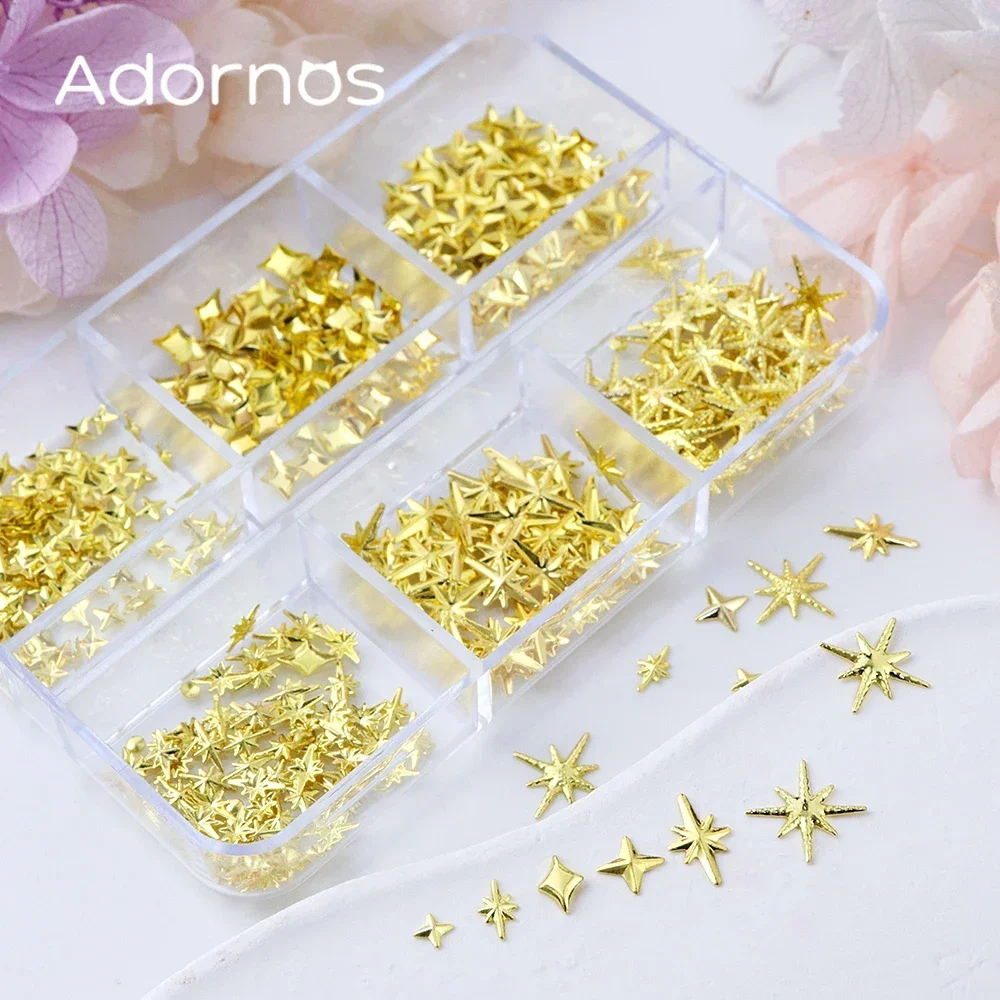 6Gird 3D 골든 스타라이트 라인스톤 네일 아트 참 리벳 스터드 스파클 스타 주얼리 펑크 합금 리벳 매니큐어 액세서리