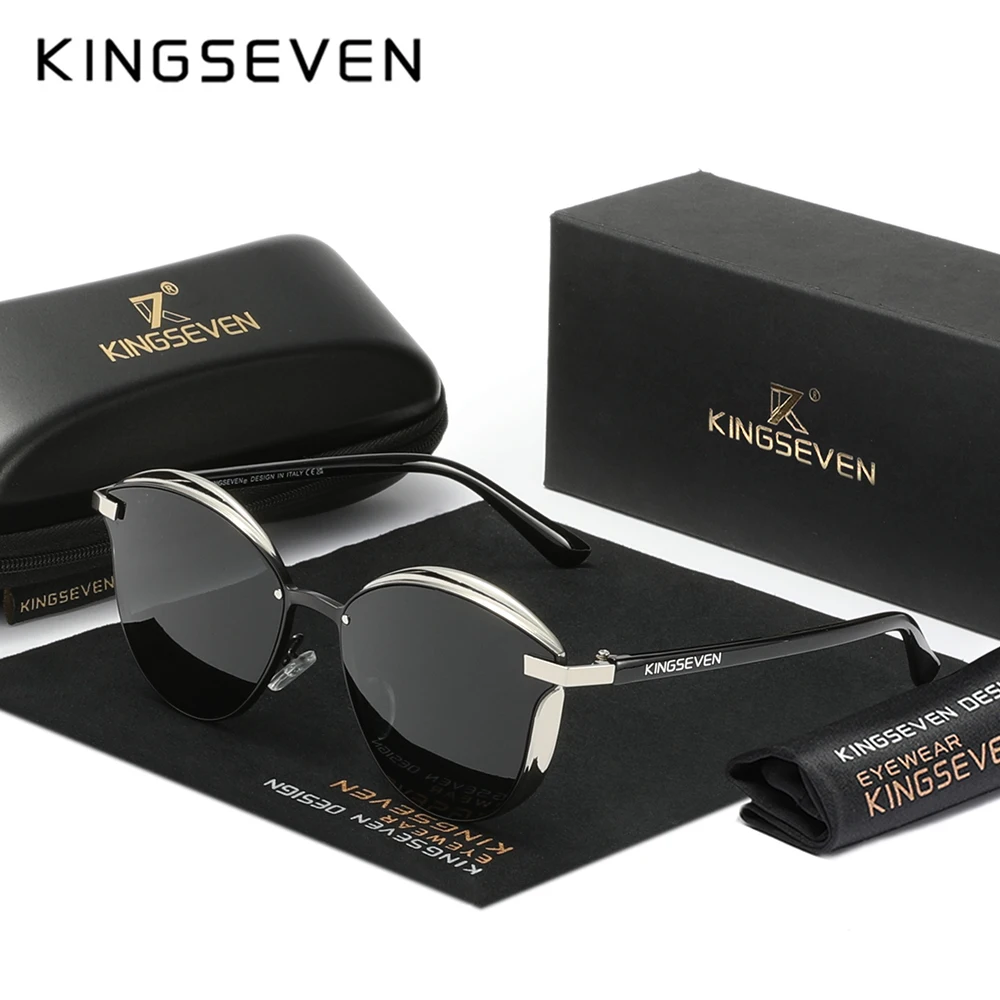KINGSEVEN kacamata hitam mata kucing tren wanita kacamata hitam terpolarisasi UV 400 kacamata perjalanan Retro kacamata Oculos De Sol